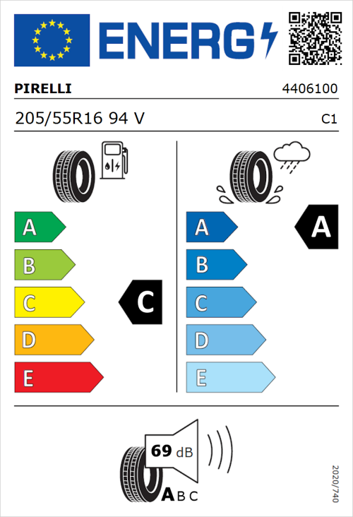 Tyre Label for Pirelli Cinturato P7 (P7C2) 205/55R16 94V